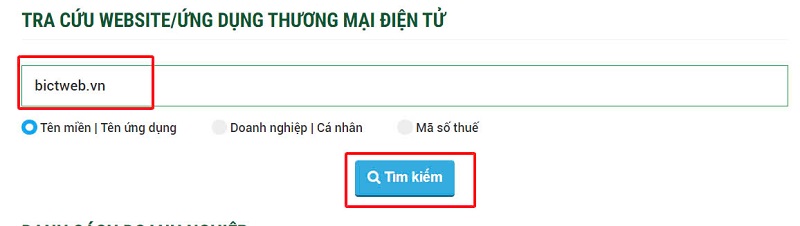 tra cứu website đã đăng ký với bộ công thương