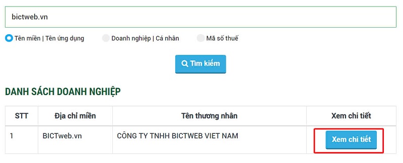 tra cứu website đã đăng ký với bộ công thương